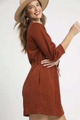 Umgee Drawstring Cable Knit Mini Dress with Pockets OutfitFlow
